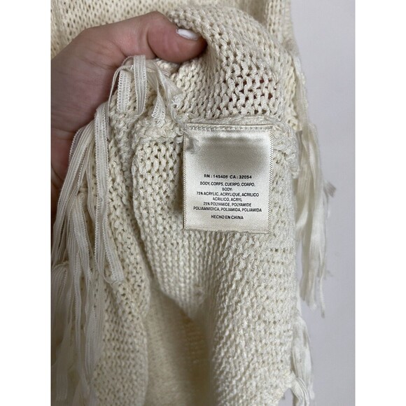 Pepin Women's XS cream sweater knit tank top with woven detailing & fringe - Picture 6 of 7
